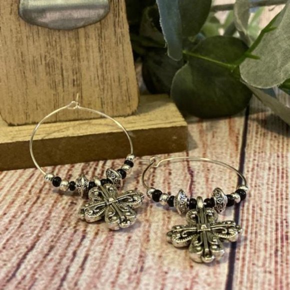 Beaded Cross Hoop Earrings - Picture 6 of 8